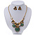 Burn Gold Diamante 'Flower' Necklace With Green Stones & Stud Earrings Set - 42cm Length/ 6cm Extension - view 2