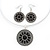 Black Medallion Flex Wire Necklace & Earrings Set In Silver Plating - Adjustable - view 2