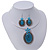 Large Turquoise Oval Medallion Flex Wire Necklace & Earrings Set In Silver Plating - Adjustable - view 8