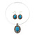 Turquoise Oval Medallion Flex Wire Necklace & Earrings Set In Silver Plating - Adjustable - view 3