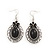 Large Black Oval Medallion Flex Wire Necklace & Earrings Set In Silver Plating - Adjustable - view 5