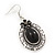 Large Black Oval Medallion Flex Wire Necklace & Earrings Set In Silver Plating - Adjustable - view 7