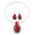 Large Coral Red Oval Medallion Flex Wire Necklace & Earrings Set In Silver Plating - Adjustable - view 3