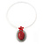 Large Coral Red Oval Medallion Flex Wire Necklace & Earrings Set In Silver Plating - Adjustable - view 5