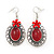 Large Coral Red Oval Medallion Flex Wire Necklace & Earrings Set In Silver Plating - Adjustable - view 4