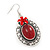 Large Coral Red Oval Medallion Flex Wire Necklace & Earrings Set In Silver Plating - Adjustable - view 6