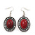 Coral Red Oval Medallion Flex Wire Necklace & Earrings Set In Silver Plating - Adjustable - view 5