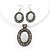 White Oval Medallion Flex Wire Necklace & Earrings Set In Silver Plating - Adjustable - view 2