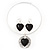 Black 'Heart' Pendant Flex Wire Necklace & Drop Earrings Set In Silver Plating - Adjustable - view 3