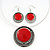 Red Enamel Medallion Flex Wire Necklace & Earrings Set In Silver Plating - Adjustable - view 3