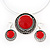 Red Enamel Medallion Flex Wire Necklace & Earrings Set In Silver Plating - Adjustable - view 2