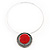 Red Enamel Medallion Flex Wire Necklace & Earrings Set In Silver Plating - Adjustable - view 6