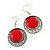 Red Enamel Medallion Flex Wire Necklace & Earrings Set In Silver Plating - Adjustable - view 5