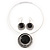 Black Enamel Medallion Flex Wire Necklace & Earrings Set In Silver Plating - Adjustable - view 3