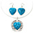 Turquoise 'Heart' Pendant Flex Wire Necklace & Drop Earrings Set In Silver Plating - Adjustable - view 3