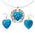 Turquoise 'Heart' Pendant Flex Wire Necklace & Drop Earrings Set In Silver Plating - Adjustable - view 4