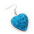 Turquoise 'Heart' Pendant Flex Wire Necklace & Drop Earrings Set In Silver Plating - Adjustable - view 6