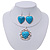 Turquoise 'Heart' Pendant Flex Wire Necklace & Drop Earrings Set In Silver Plating - Adjustable - view 2