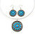 Light Blue Medallion Flex Wire Necklace & Earrings Set In Silver Plating - Adjustable - view 2