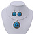 Light Blue Medallion Flex Wire Necklace & Earrings Set In Silver Plating - Adjustable