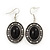 Black Oval Medallion Flex Wire Necklace & Earrings Set In Silver Plating - Adjustable - view 5