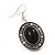 Black Oval Medallion Flex Wire Necklace & Earrings Set In Silver Plating - Adjustable - view 6