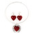 Coral Red 'Heart' Pendant Flex Wire Necklace & Drop Earrings Set In Silver Plating - Adjustable - view 3