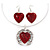 Coral Red 'Heart' Pendant Flex Wire Necklace & Drop Earrings Set In Silver Plating - Adjustable - view 2
