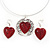 Coral Red 'Heart' Pendant Flex Wire Necklace & Drop Earrings Set In Silver Plating - Adjustable - view 4