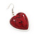 Coral Red 'Heart' Pendant Flex Wire Necklace & Drop Earrings Set In Silver Plating - Adjustable - view 6
