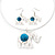 Silver Plated Flex Wire 'Elephant' Pendant Necklace & Drop Earrings Set With Turquoise Stone - Adjustable - view 2