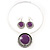Purple Enamel Medallion Flex Wire Necklace & Earrings Set In Silver Plating - Adjustable - view 3