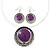 Purple Enamel Medallion Flex Wire Necklace & Earrings Set In Silver Plating - Adjustable - view 2