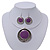 Purple Enamel Medallion Flex Wire Necklace & Earrings Set In Silver Plating - Adjustable