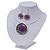 Purple Enamel Medallion Flex Wire Necklace & Earrings Set In Silver Plating - Adjustable - view 8