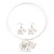 Silver Plated Flex Wire 'Elephant' Pendant Necklace & Drop Earrings Set With White Stone - Adjustable