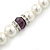White Simulated Glass Pearl Necklace, Flex Bracelet & Drop Earrings Set With Diamante Rings & Purple Beads - 38cm Length - view 6