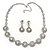 Stunning Bridal Crystal Circle Necklace & Drop Earring Set In Silver Metal - 42cm Length/6cm Extension - view 8