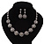Stunning Bridal Crystal Circle Necklace & Drop Earring Set In Silver Metal - 42cm Length/6cm Extension - view 3