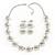 Luxurious Bridal Simulated Pearl/Crystal Necklace & Drop Earring Set In Silver Metal - 44cm Length/5cm Extension) - view 2