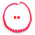 Bright Pink Acrylic Bead Necklace & Stud Earrings Set - 54cm Length - view 6