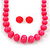 Bright Pink Acrylic Bead Necklace & Stud Earrings Set - 54cm Length - view 3
