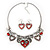 Burn Silver Hammered Charm ' Red Heart' Necklace & Drop Earrings Set - 38cm Length/6cm Extension - view 2