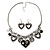 Burn Silver Hammered Charm ' Black Heart' Necklace & Drop Earrings Set - 38cm Length/6cm Extension