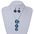 'Triple Flower' Teal Blue Enamel Diamante Necklace & Drop Earrings Set In Rhodium Plated Metal - 38cm Length (6cm extender) - view 2