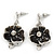 'Triple Flower' Dark Grey Enamel Diamante Necklace & Drop Earrings Set In Rhodium Plated Metal - 38cm Length (6cm extender) - view 3