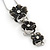 'Triple Flower' Dark Grey Enamel Diamante Necklace & Drop Earrings Set In Rhodium Plated Metal - 38cm Length (6cm extender) - view 4