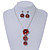 'Triple Flower' Red Enamel Diamante Necklace & Drop Earrings Set In Rhodium Plated Metal - 38cm Length (6cm extender) - view 2