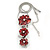 'Triple Flower' Red Enamel Diamante Necklace & Drop Earrings Set In Rhodium Plated Metal - 38cm Length (6cm extender) - view 5