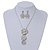 'Triple Flower' Milky White Enamel Diamante Necklace & Drop Earrings Set In Rhodium Plated Metal - 38cm Length (6cm extender) - view 6